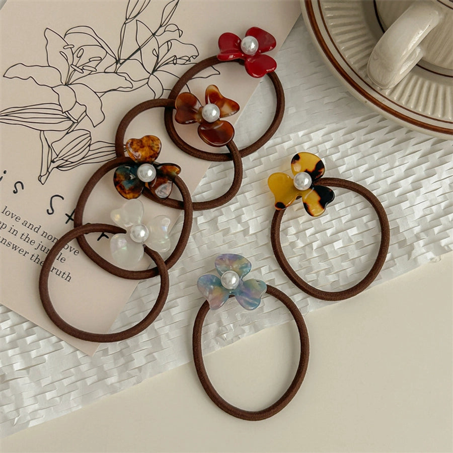 Women's Sweet Flower Acetic acid sheets Pearl Hair Tie