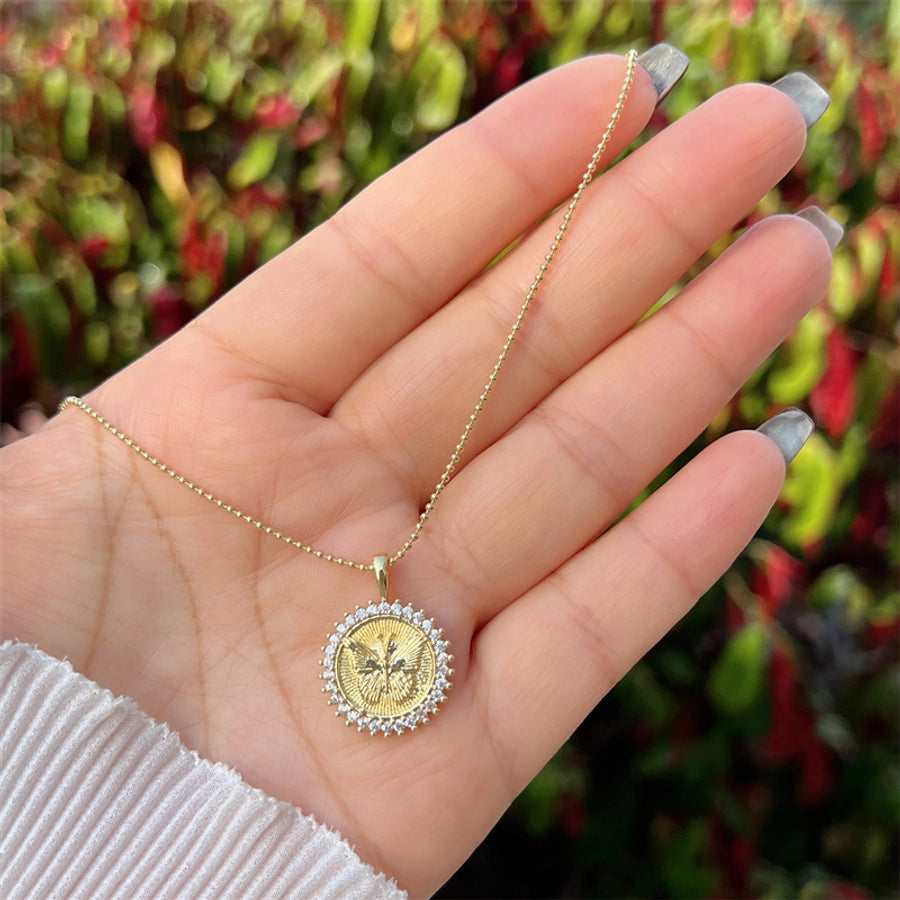 Copper 18K Gold Plated Inlay Round Heart Shape Life Tree Zircon Pendant Necklace