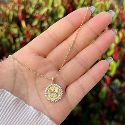 Copper 18K Gold Plated Inlay Round Heart Shape Life Tree Zircon Pendant Necklace