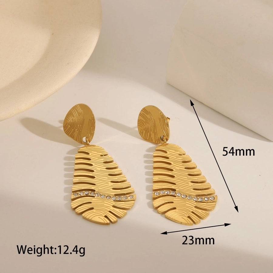 Jewelry Retro Exaggerated Commute Wings 304 Stainless Steel Zircon 18K Gold Plated Inlay Earrings Necklace