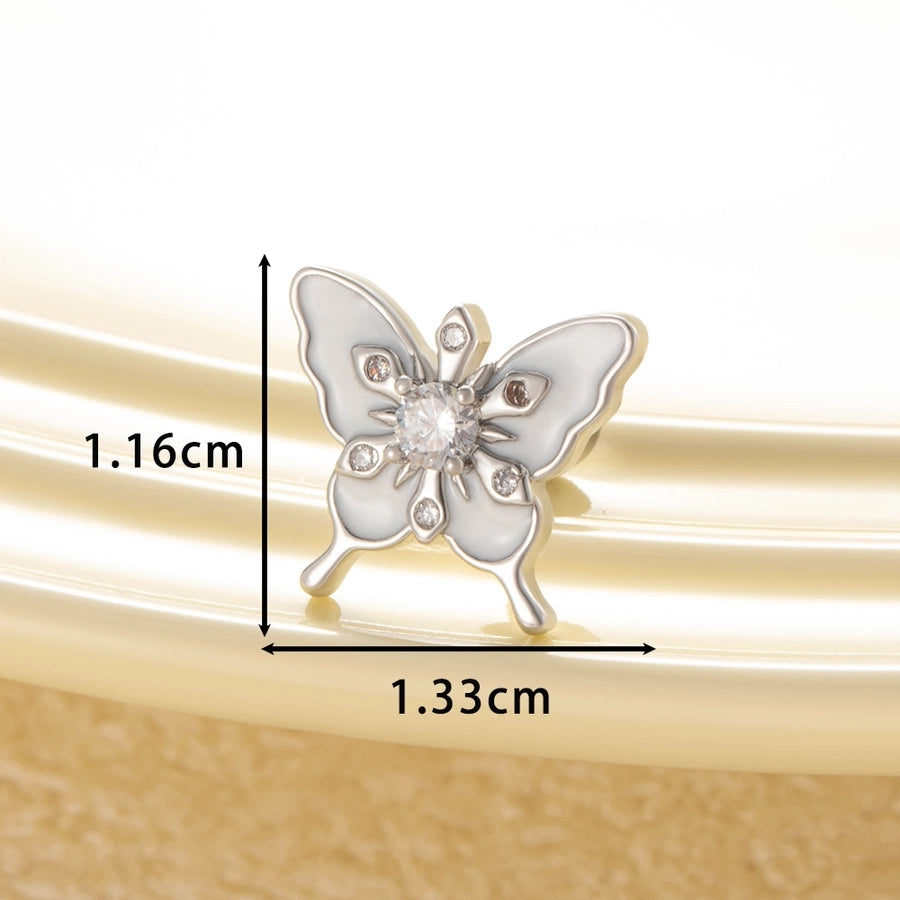 1 Piece Casual Korean Style Butterfly Copper Zircon Ear Studs