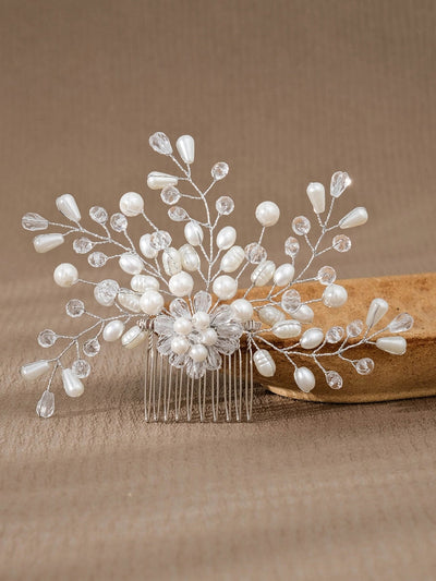 simple style flower artificial pearl inlay pearl insert comb
