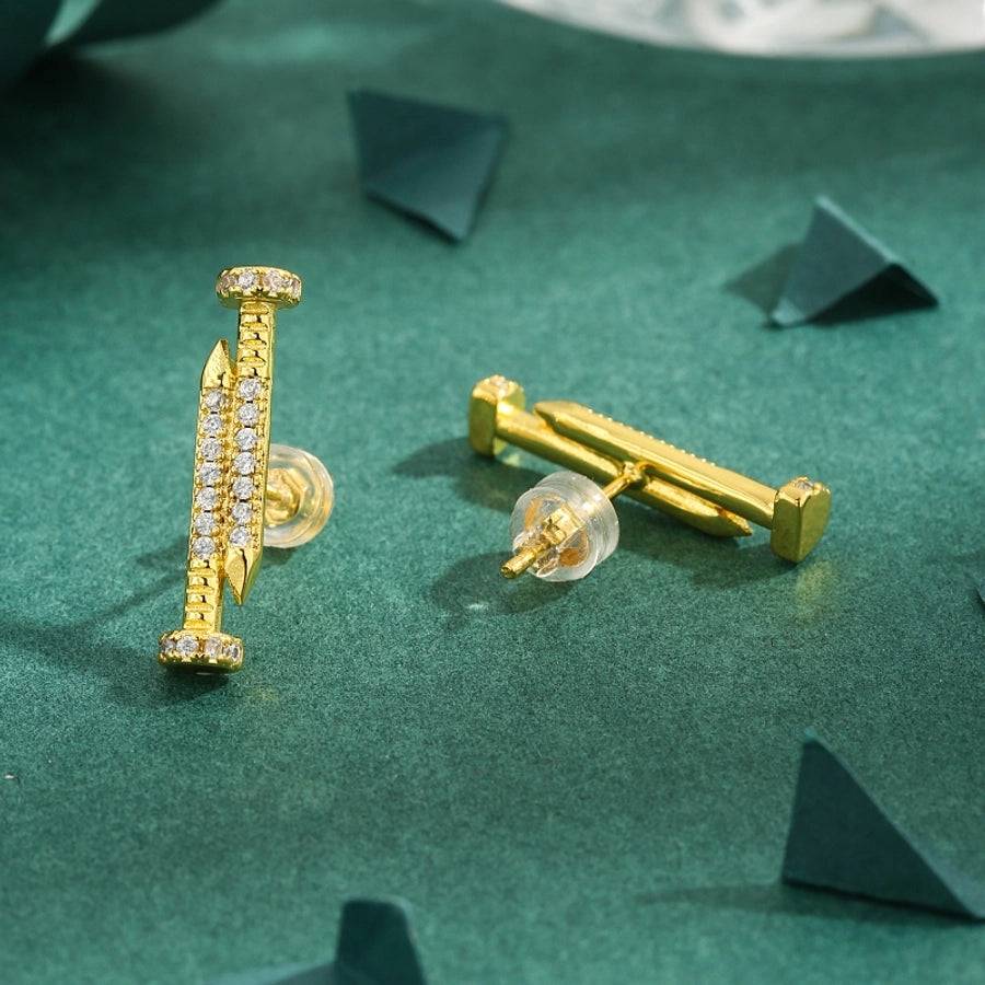 1 Pair Casual Geometric Copper Zircon 18K Gold Plated Ear Studs