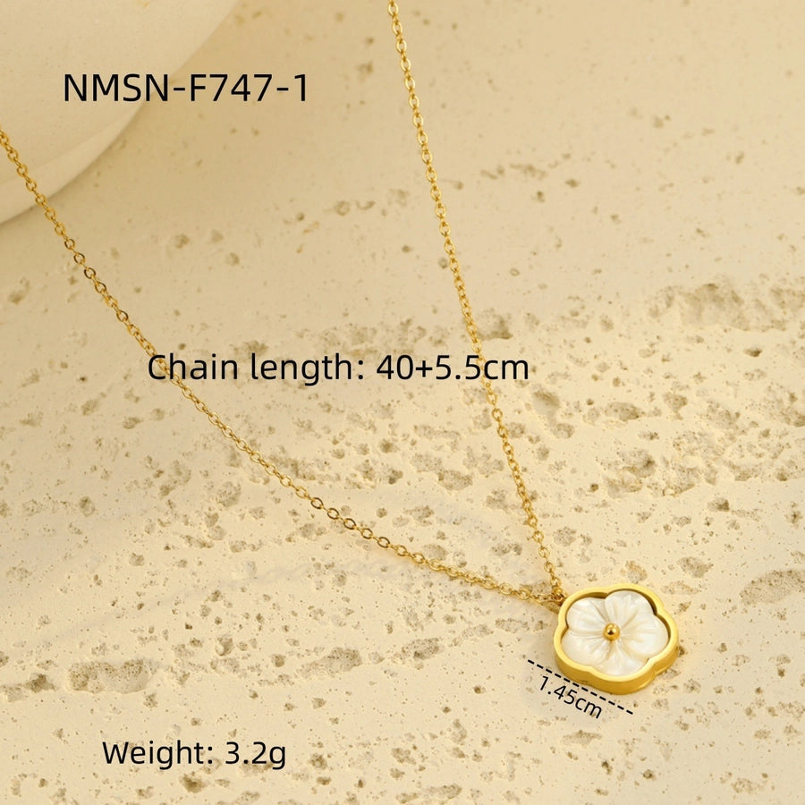 Jewelry Simple Style Flower 304 Stainless Steel Shell Zircon 18K Gold Plated Inlay Bracelets Earrings Necklace