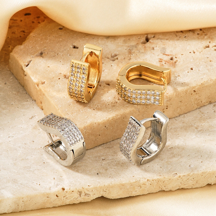1 Pair Lady Sweet U Shape Inlay Copper Zircon K Gold Plated Rhodium Plated Earrings