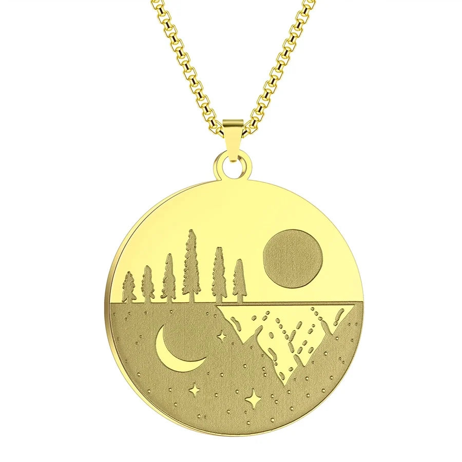 Jewelry Streetwear Moon Forest 304 Stainless Steel Pendant Necklace