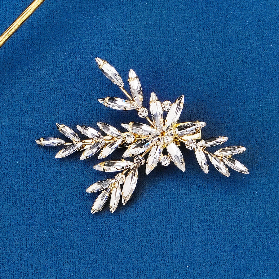 sweet simple style leaf alloy inlay rhinestones hair clip