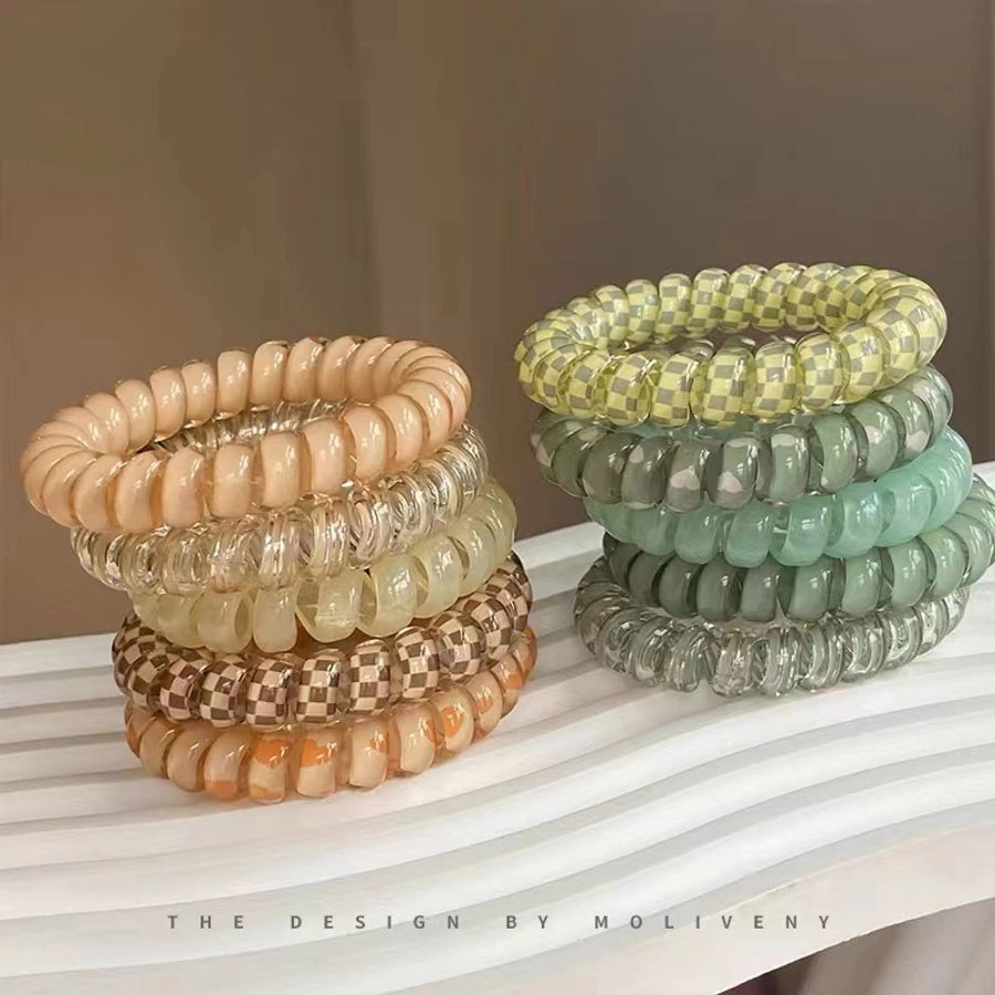 Fashionable Color Telephone Line Hair Ring Headwear Women's High Elastic Durable Tie Hair Rope Rubber Tendon Simple Tie Hair Rope