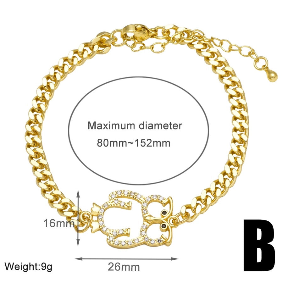 Copper 18K Gold Plated Inlay Owl Butterfly Elephant Zircon Bracelets