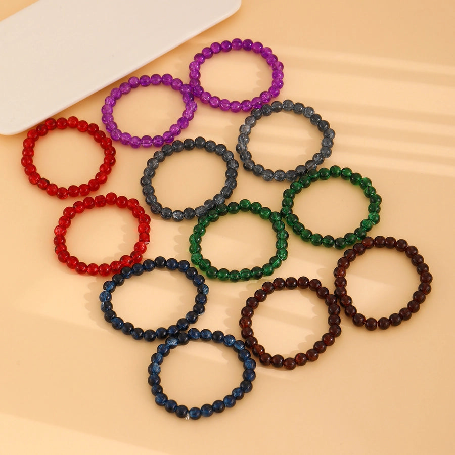 Fashion Simple Style Colored Glazing Bead Bracelet  Hot Sale Crystal Ice Broken Hot Flower Shining Beaded Stretch Bracelet 1 Pair