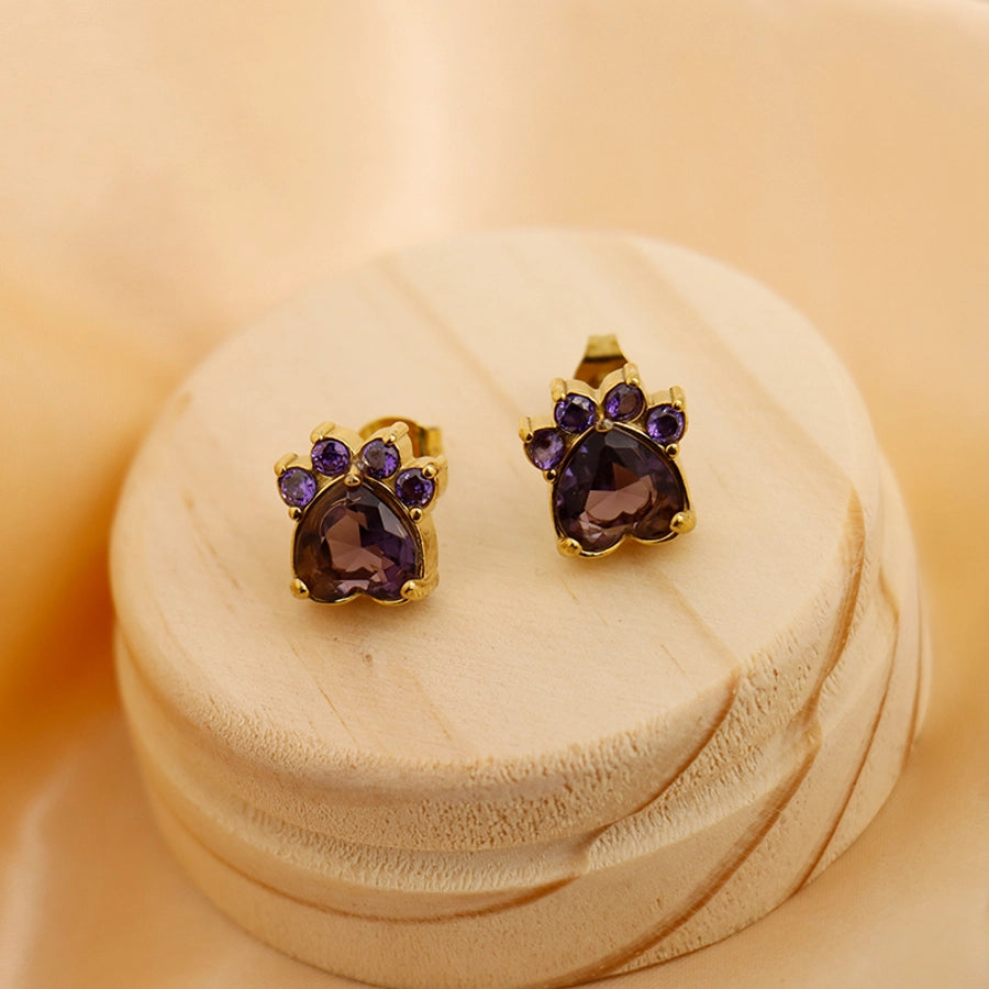 1 Pair Vintage Style Classic Style Paw Print Heart Shape Plating Titanium Steel Zircon 18K Gold Plated Ear Studs