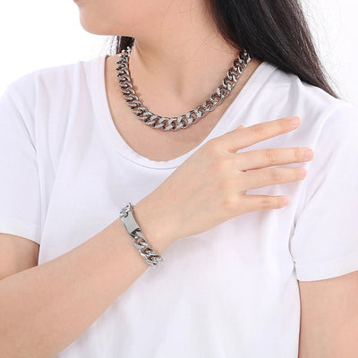 Fashion Minimalist Atmospheric Stainless Steel Cuban Link Chain Bracelet Necklace