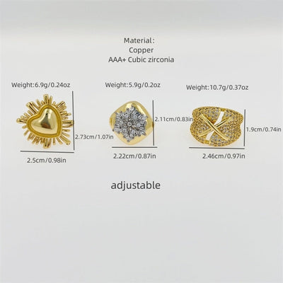 Multi-Style Copper Plating 18K Gold Heart-Shaped Multi-Shape Gold Diamond Full Zircon Adjustable Ring Fashion Classic Simple Suitable for Daily Wear Suitable for Gifts  New Products
