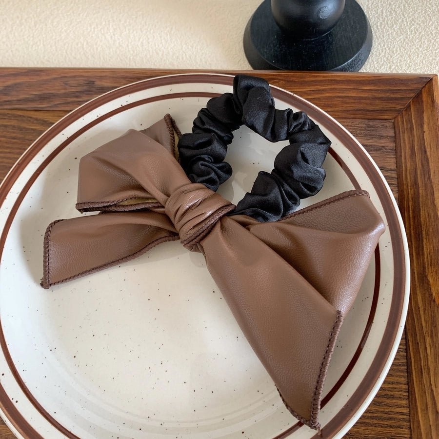 Women's Retro Bow Knot Pu Leather Hair Tie