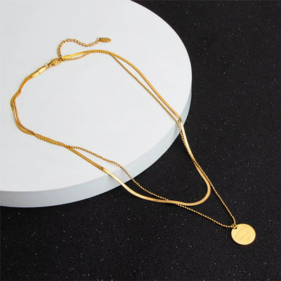 Jewelry Casual Simple Style Round Letter Titanium Steel Double Layer Necklaces