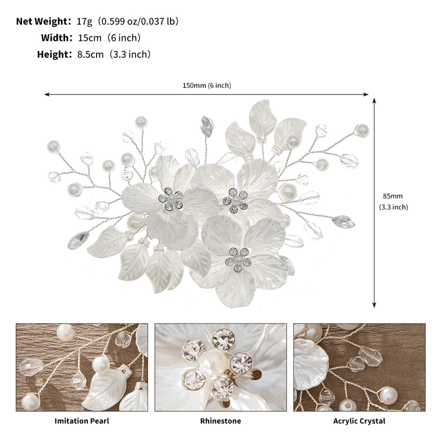 Women's Princess Sweet Leaf Flower Arylic Artificial Crystal Imitation Pearl Hair Clip