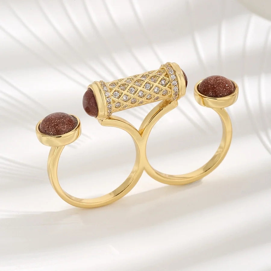 Jewelry Novelty Geometric Copper Zircon 18K Gold Plated Open Rings