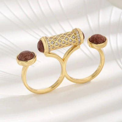 Jewelry Novelty Geometric Copper Zircon 18K Gold Plated Open Rings