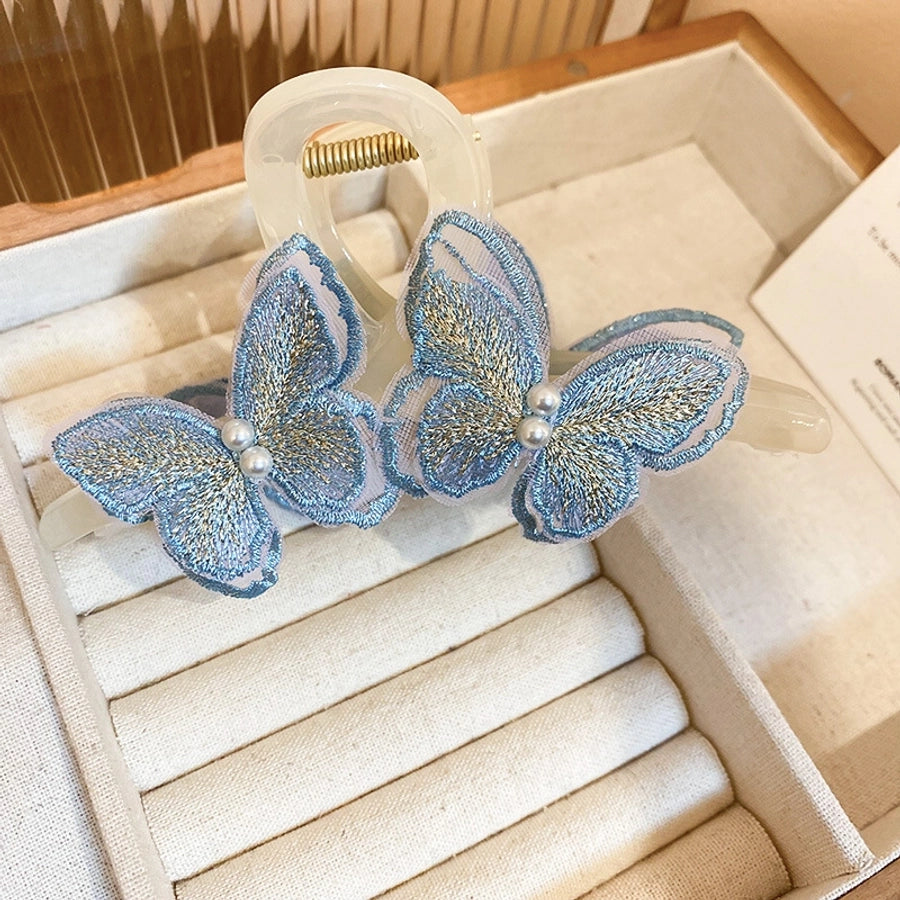 Women's Sweet Simple Style Butterfly Arylic Inlay Imitation Pearl Cloth Hair Clip