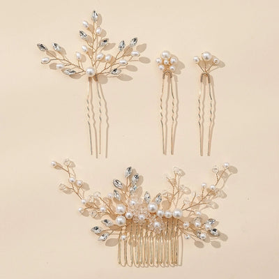 women's elegant glam bridal geometric artificial crystal imitation pearl rhinestone handmade hairpin insert comb