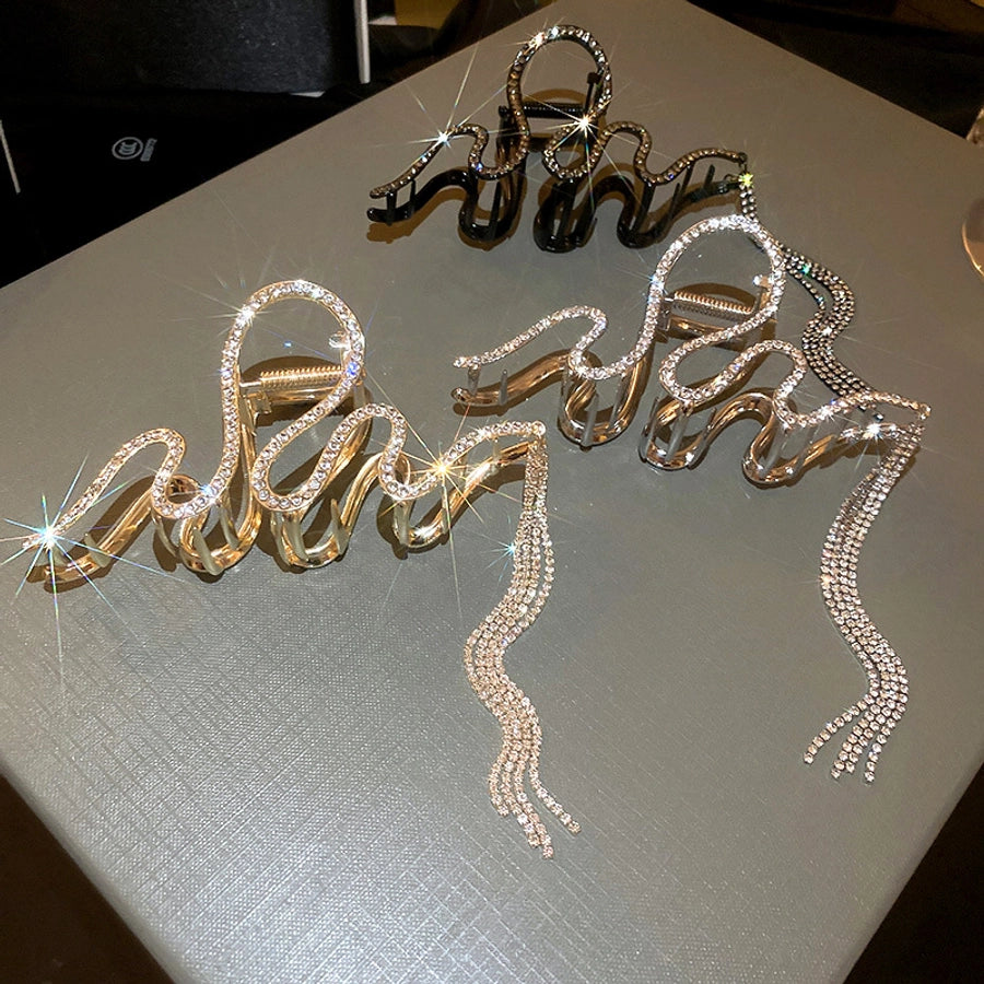 elegant geometric copper tassel rhinestones hair claws 1 piece