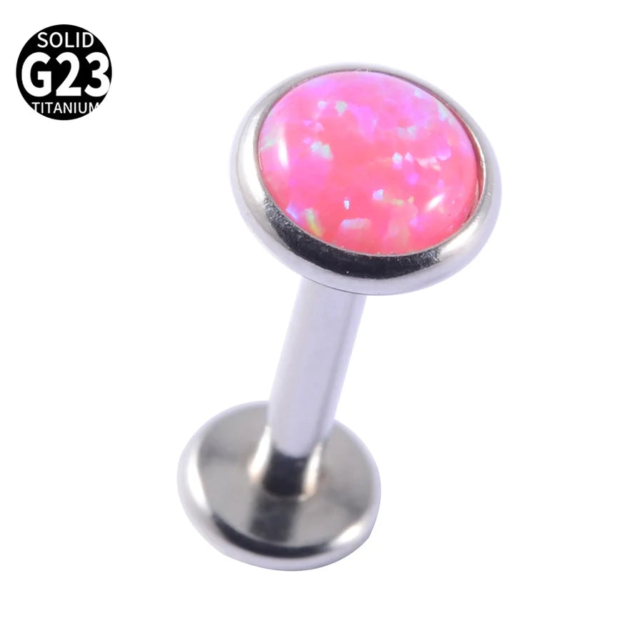 1 Piece Lip Rings Casual Hawaiian Tropical Round 304 Stainless Steel Opal Titanium Alloy Polishing Inlay Gem Opal Lip Rings Ear Cartilage Rings & Studs