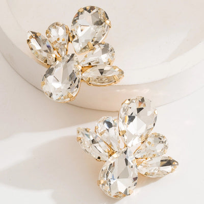 1 Pair Glam Classic Style Shiny Floral Inlay Alloy Rhinestones Glass 14K Gold Plated Ear Studs