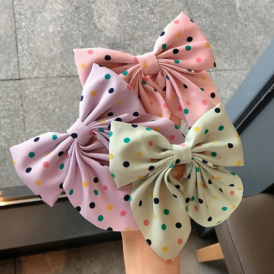 korean fabric retro bow hairpin sweet color wave dot clip hairpin
