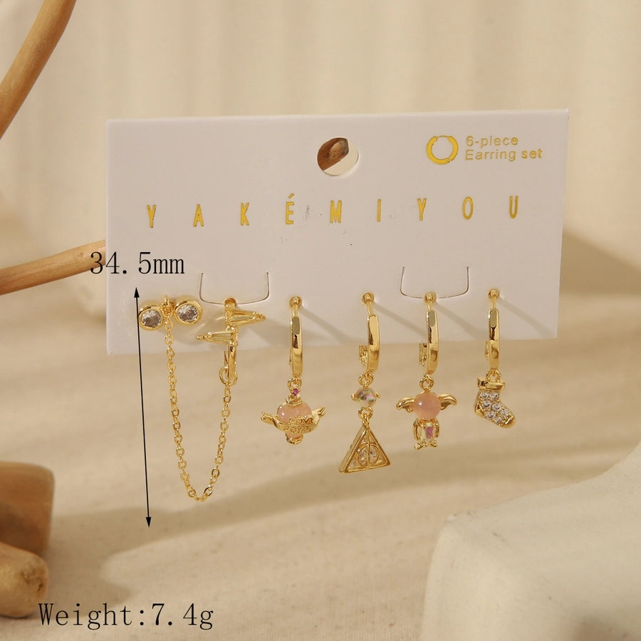 Jewelry Elegant Commute Geometric Copper Zircon 14K Gold Plated Plating Inlay Rings Earrings