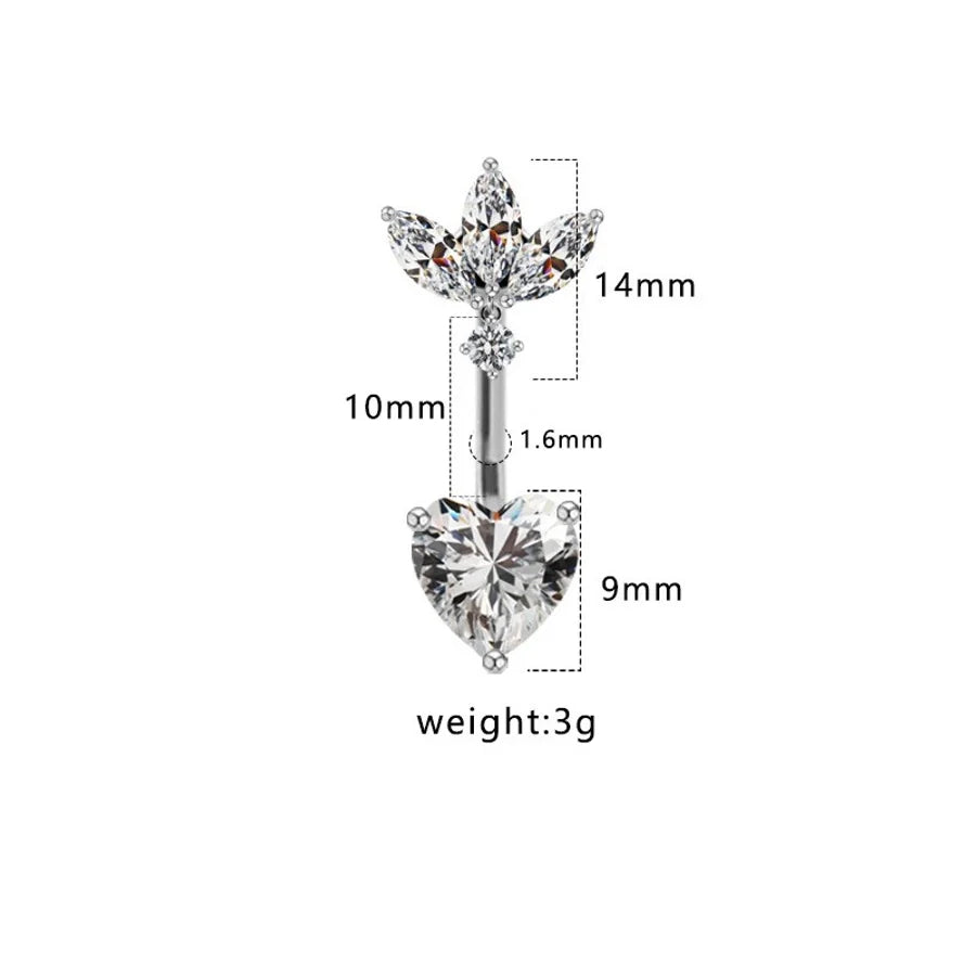 1 Piece Belly Rings Hip-Hop Sexy Heart Shape 316 Stainless Steel  Copper Plating Zircon White Gold Plated Gold Plated