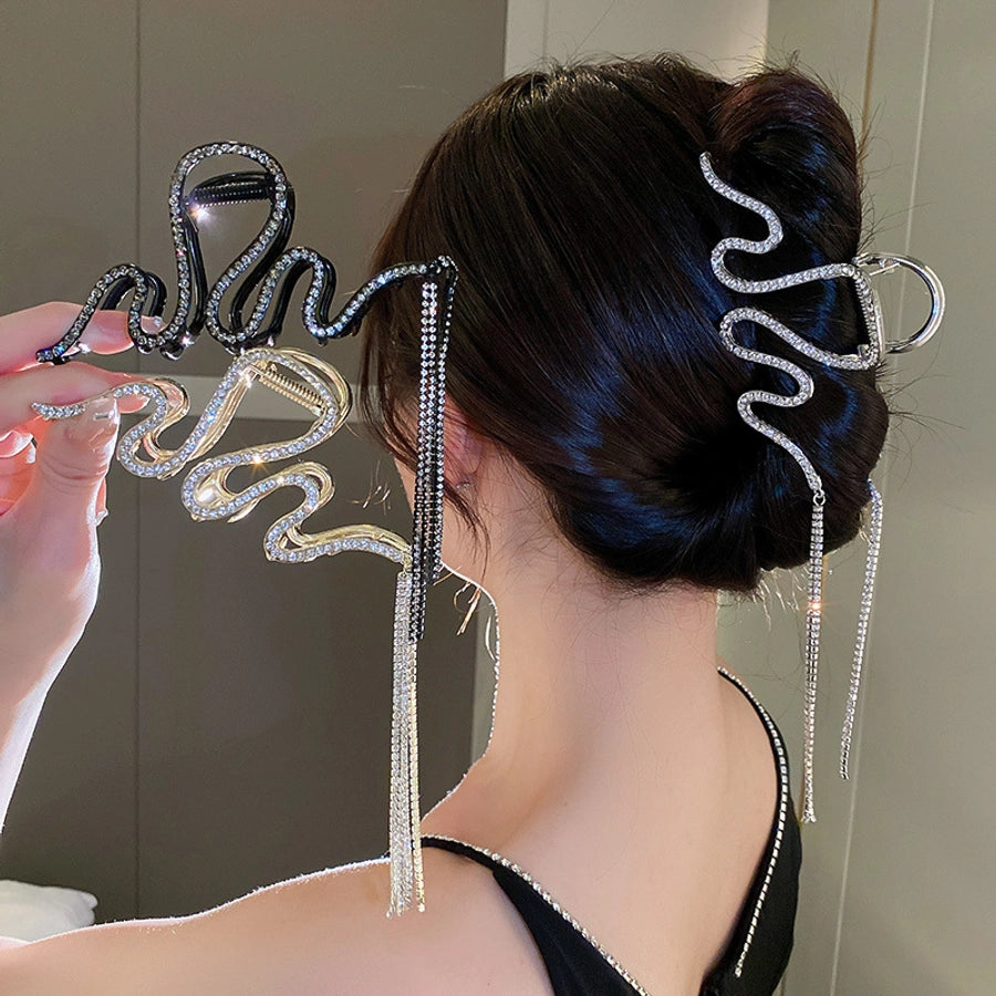 elegant geometric copper tassel rhinestones hair claws 1 piece