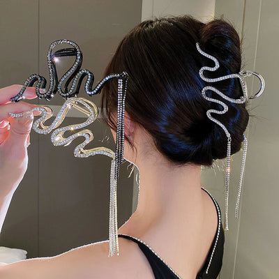 elegant geometric copper tassel rhinestones hair claws 1 piece