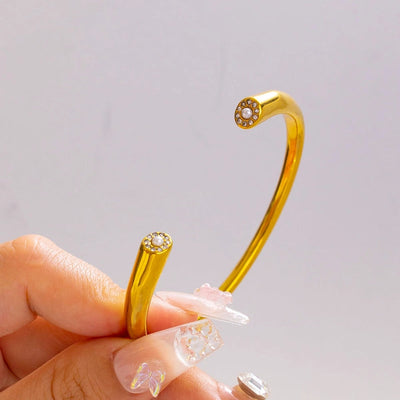 Romantic Simple Style C Shape 304 Stainless Steel Artificial Pearls Zircon Bangle In Bulk