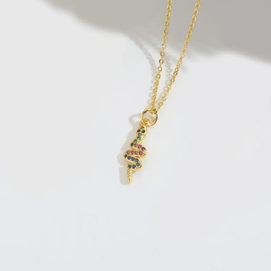 Copper cable chain 14K Gold Plated Cat Snake Spider Zircon Pendant Necklace