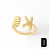 Copper 18K Gold Plated Plating Starfish Conch Fish Bone Open Rings