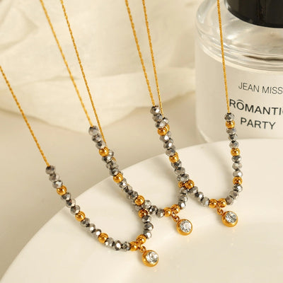 Jewelry IG Style Vintage Style French Style Round 304 Stainless Steel 18K Gold Plated Beaded Polishing Pendant Necklace