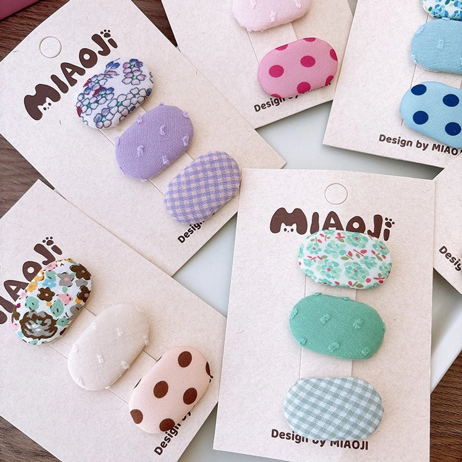 Korean Style Fabric Small Oval Children BB Clip Cute Floral Girls Fringe Hairpin Fresh Baby Hair Accessories Headdress