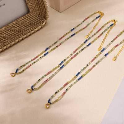 Elegant Water Droplets 304 Stainless Steel natural stone 18K Gold Plated Opal Beaded Chain Pendant Necklace In Bulk