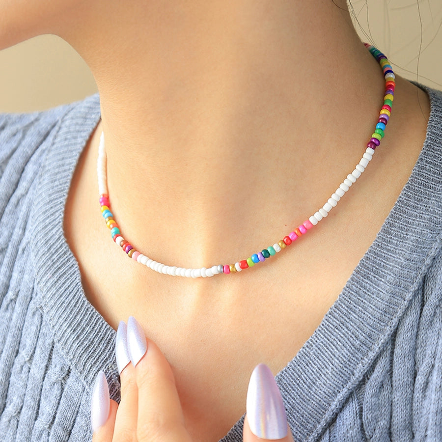 Jewelry Sweet Simple Style Commute Round 304 Stainless Steel 14K Gold Plated Beaded Plating Necklace