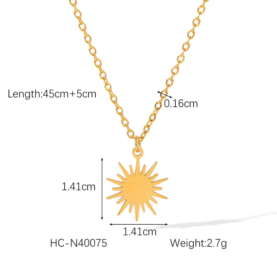 Wholesale Jewelry IG Style Vintage Style Classic Style Eight awn star Sun 304 Stainless Steel Titanium Steel 18K Gold Plated Pendant Necklace cable chain