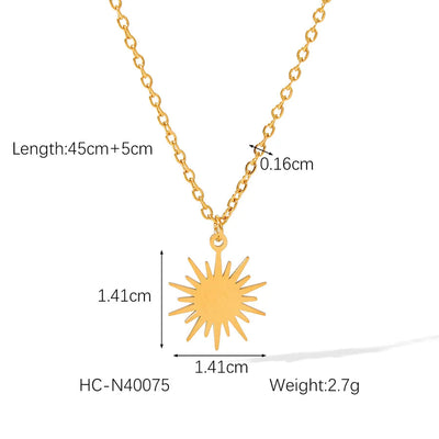 Wholesale Jewelry IG Style Vintage Style Classic Style Eight awn star Sun 304 Stainless Steel Titanium Steel 18K Gold Plated Pendant Necklace cable chain