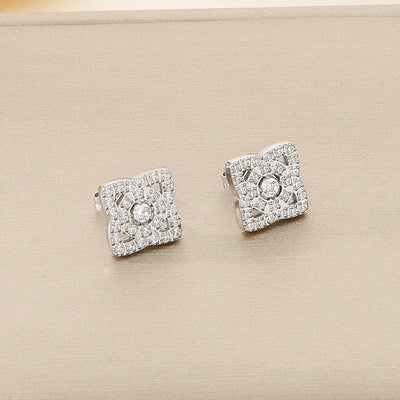 1 Pair Vintage Style Square Heart Shape Hollow Out Inlay 304 Stainless Steel Pearl Zircon 18K Gold Plated Earrings