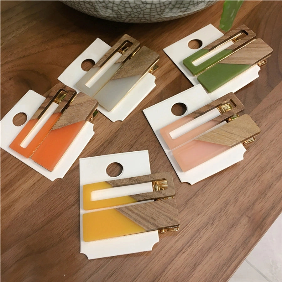 simple style color block wood acetic acid sheets handmade patchwork hair clip 1 pair