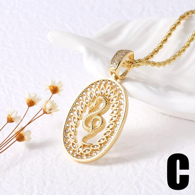 Jewelry Modern Style Simple Style Cross Eye Snake 201 Stainless Steel Copper Agate Zircon 18K Gold Plated Hollow Out Inlay Pendant Necklace