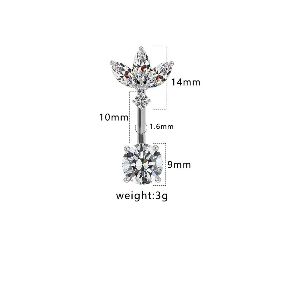 1 Piece Belly Rings Hip-Hop Sexy Heart Shape 316 Stainless Steel  Copper Plating Zircon White Gold Plated Gold Plated