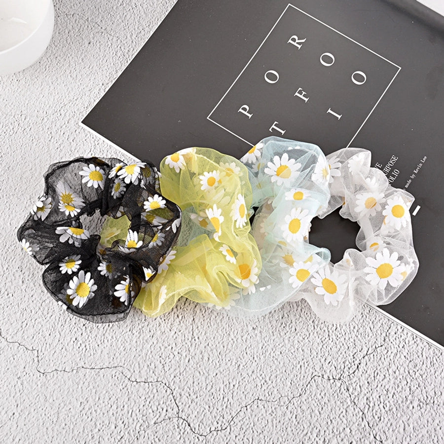 korean simple mesh daisy hair scrunchies