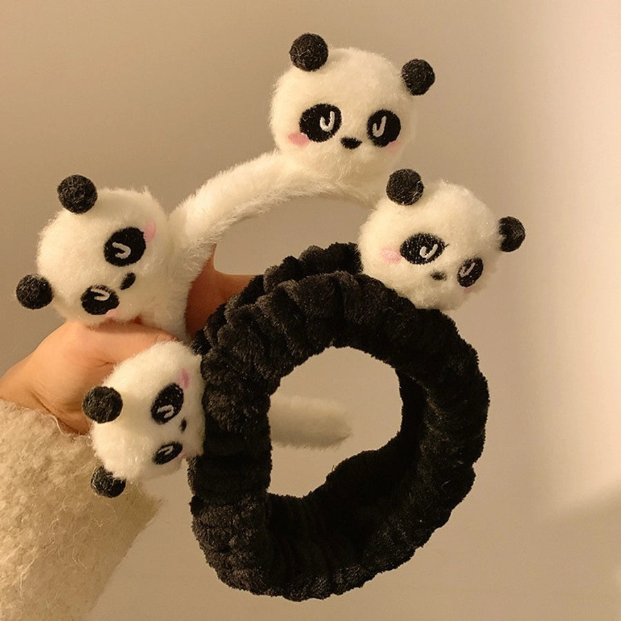 Panda Plush Face Wash Hair Bands Autumn and Winter Hair Band Hair Fixer Non-Slip Headband Female 2024 New Hair Pin Hairware