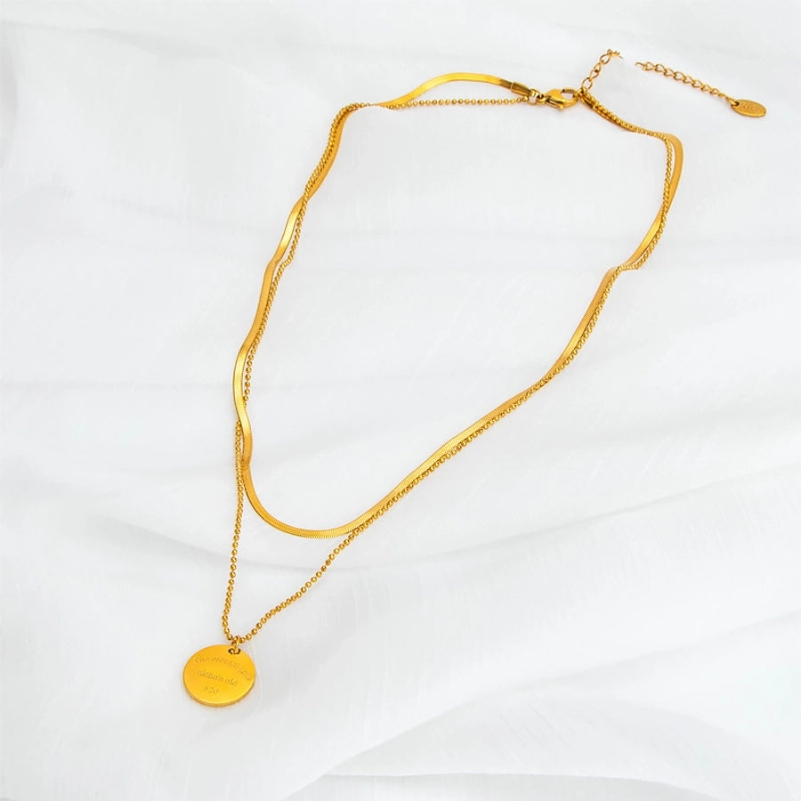 Jewelry Casual Simple Style Round Letter Titanium Steel Double Layer Necklaces