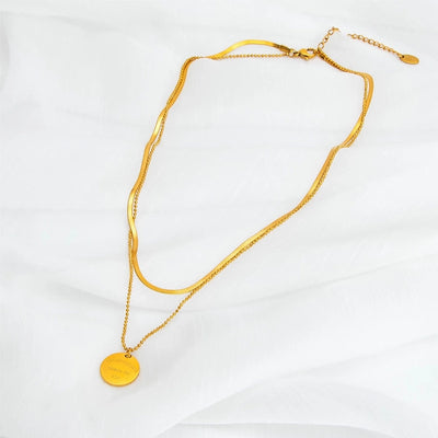 Jewelry Casual Simple Style Round Letter Titanium Steel Double Layer Necklaces
