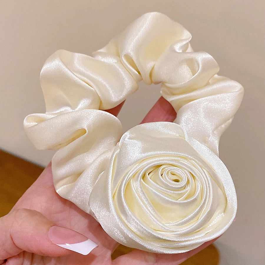 elegant lady solid color flower cloth hair tie
